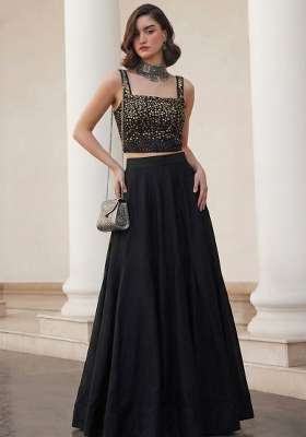 Black Sequin Work Silk Co Ords Set