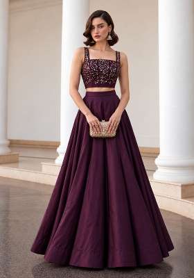 Burgundy Sequin Work Silk Co Ords Set