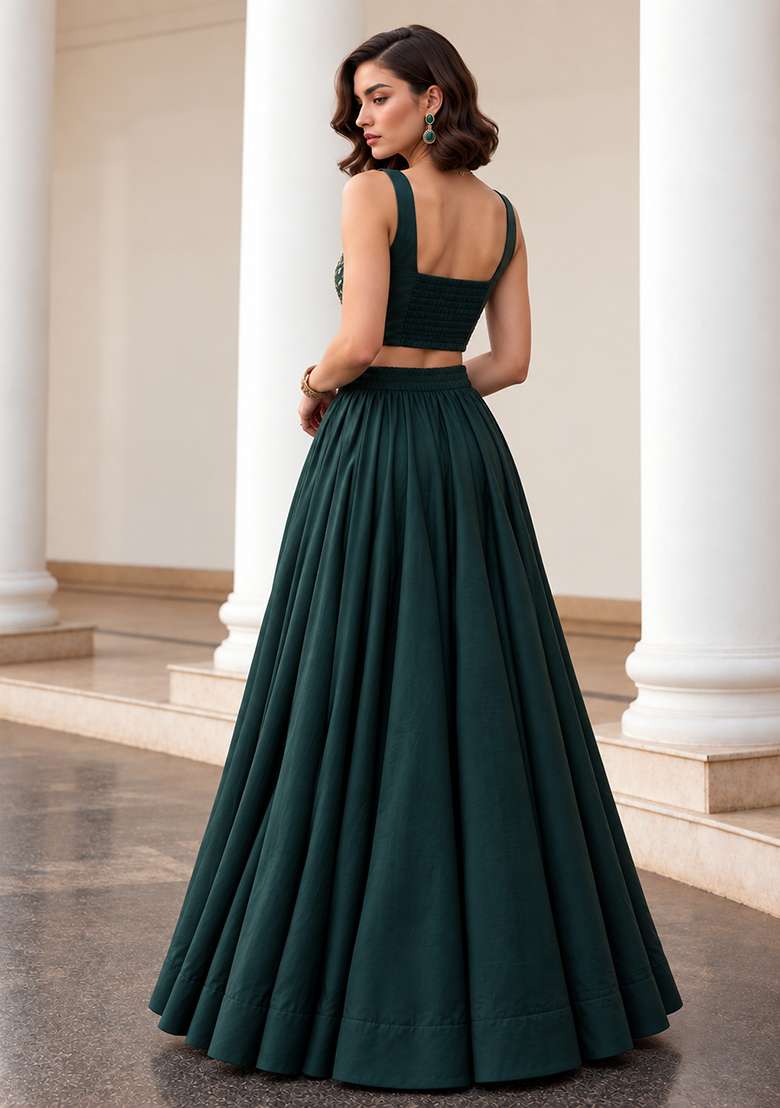 Green Sequin Work Silk Co Ords Set - Indya