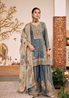 Blue Embroidered Silk Kurta Set