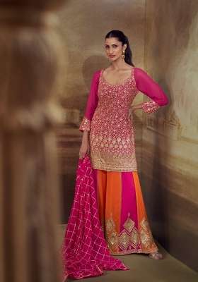 Pink Embroidery Gerogette Kurta Set