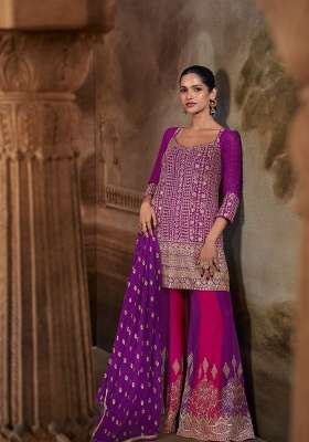 Purple Embroidery Gerogette Kurta Set