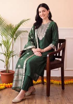 Green Embroidery Liva Kurta Set