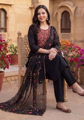 Black Embroidery Silk Kurta Set