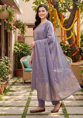 Lavender Embroidery Silk Kurta Set