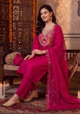 Pink Embroidery Silk Kurta Set
