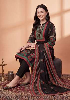 Black Printed Cotton Kurta Set