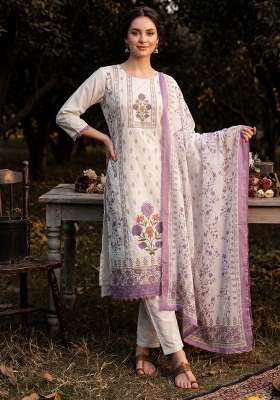 Cream Printed Cotton Kurta Set