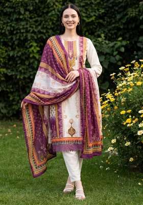 Cream Printed Cotton Kurta Set