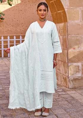 Blue Embroidery Cotton Kurta Set