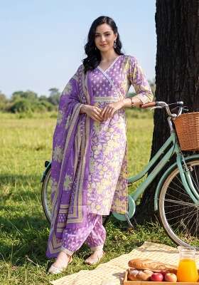 Lavender Printed Cotton Kurta Set