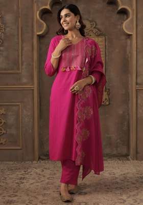 Pink Embroidery Cotton Kurta Set