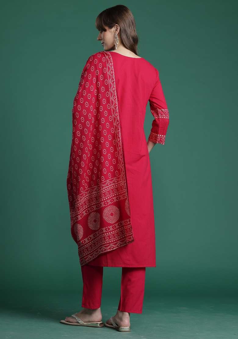 Pink Printed Cotton Kurta Set - Indya