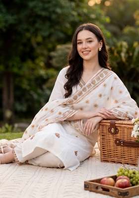 White Embroidery Cotton Kurta Set
