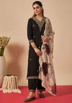 Black Embroidery Viscose Kurta Set