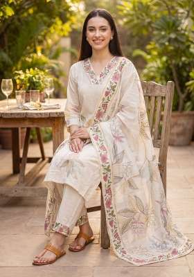 Off White Embroidery Viscose Kurta Set