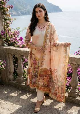 Off White Printed Linen Kurta Set