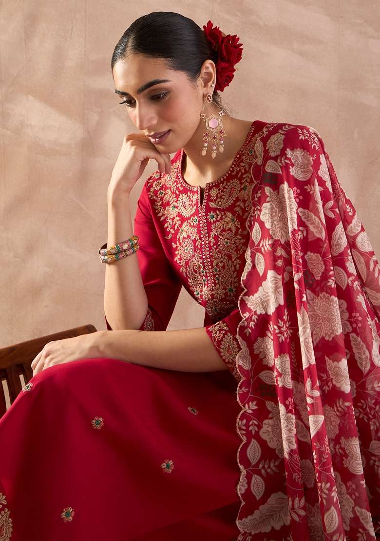 Pink Embroidery Viscose Kurta Set - Indya