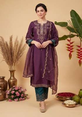 Burgundy Embroidery Viscose Kurta Set