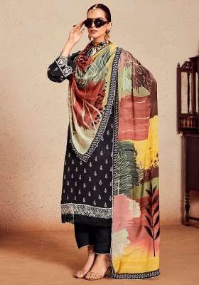 Black Printed Cotton Kurta Set