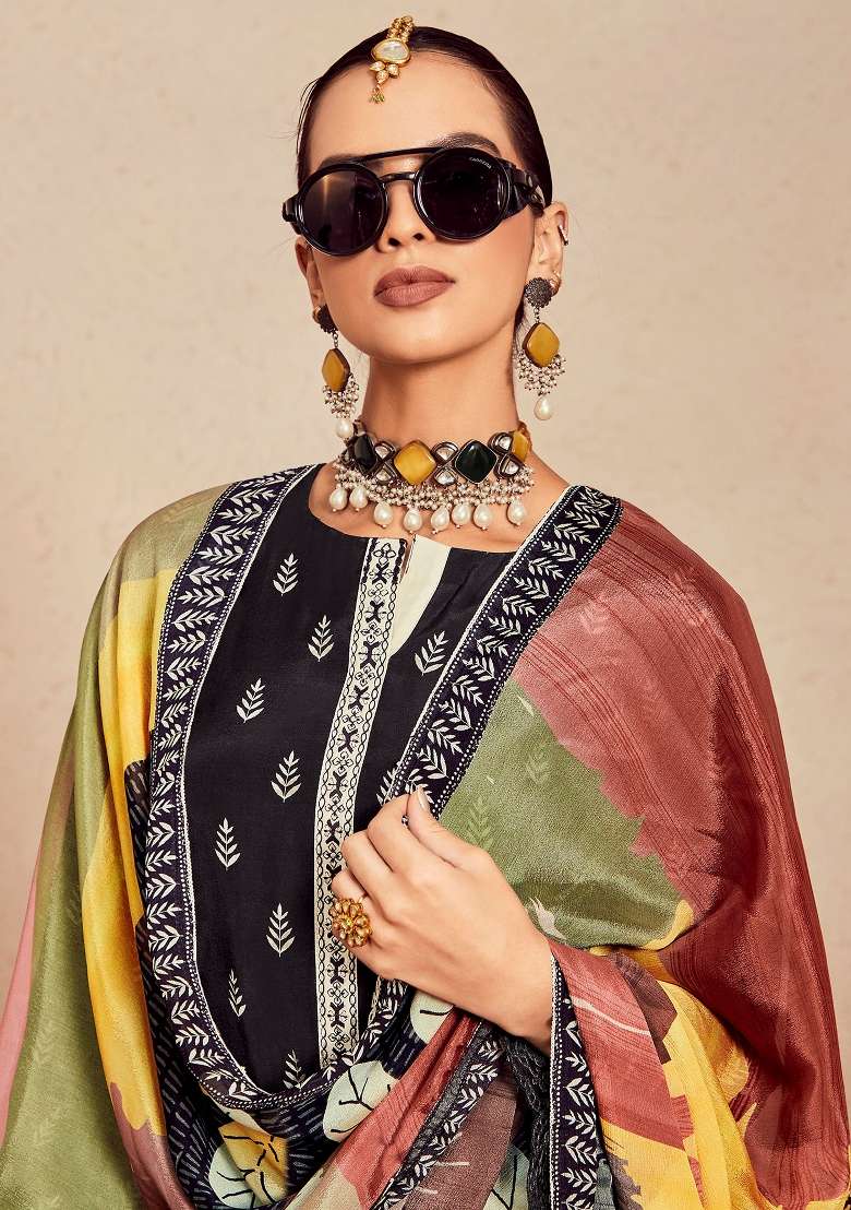 Black Printed Cotton Kurta Set - Indya