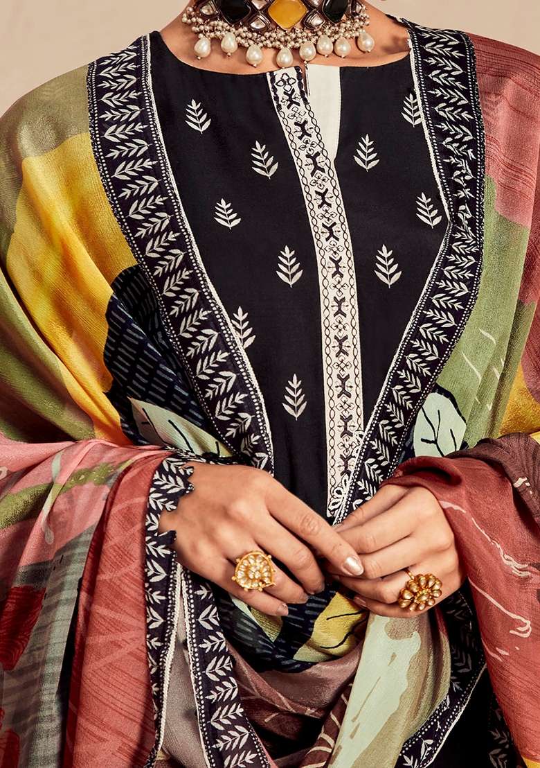 Black Printed Cotton Kurta Set - Indya