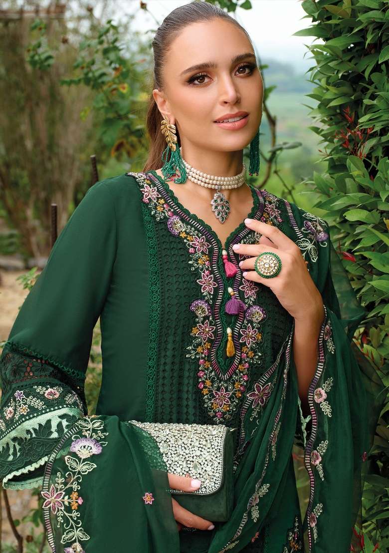 Green Embroidery Silk Kurta Set - Indya