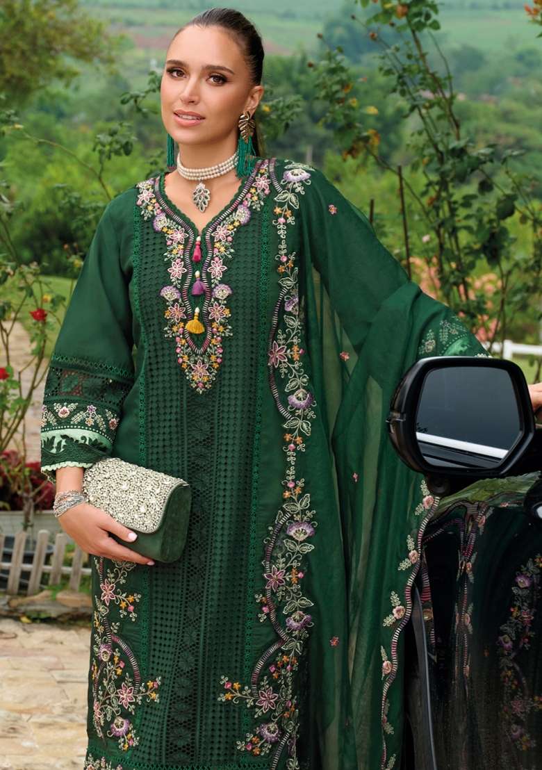 Green Embroidery Silk Kurta Set - Indya