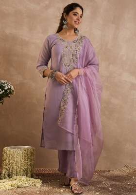 Lavender Embroidery Liva Kurta Set