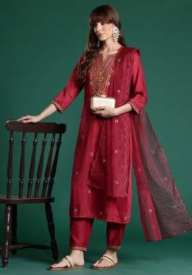 Pink Embroidery Silk Kurta Set