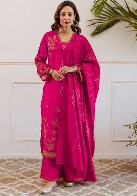 Pink Embroidery Silk Kurta Set