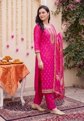 Pink Embroidery Silk Kurta Set
