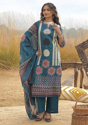 Blue Printed Cotton Kurta Set