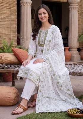 White Embroidery Cotton Kurta Set