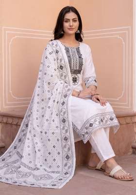 White Embroidery Cotton Kurta Set