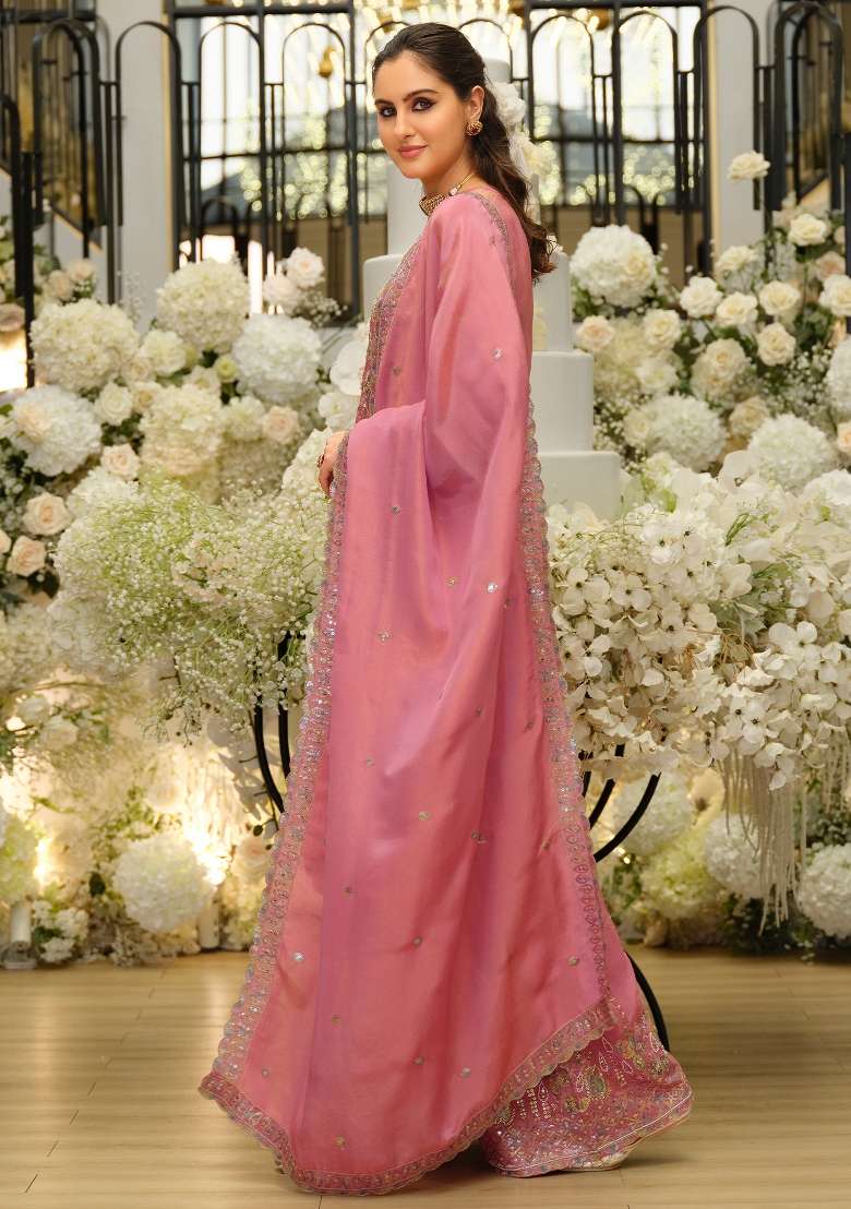 Pink Embroidery Silk Kurta Set - Indya