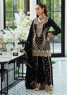 Black Embroidery Silk Kurta Set