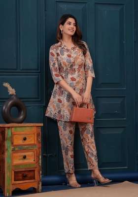 Beige  Cotton Kurta Set