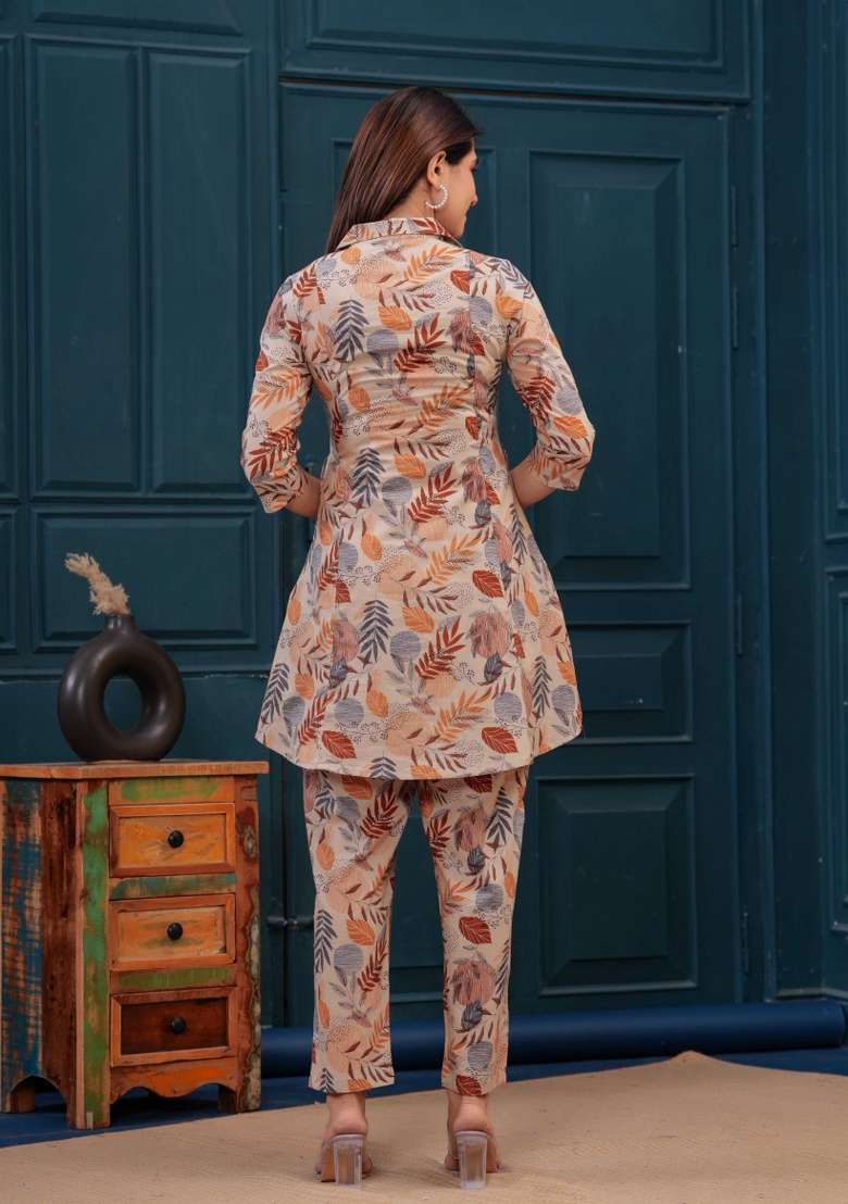 Beige  Cotton Kurta Set - Indya