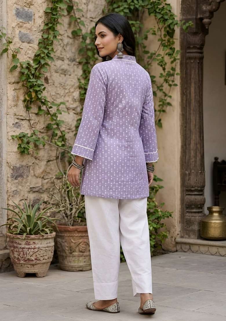 Lavender  Cotton Kurta Set - Indya
