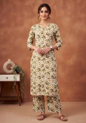 Cream  Cotton Kurta Set