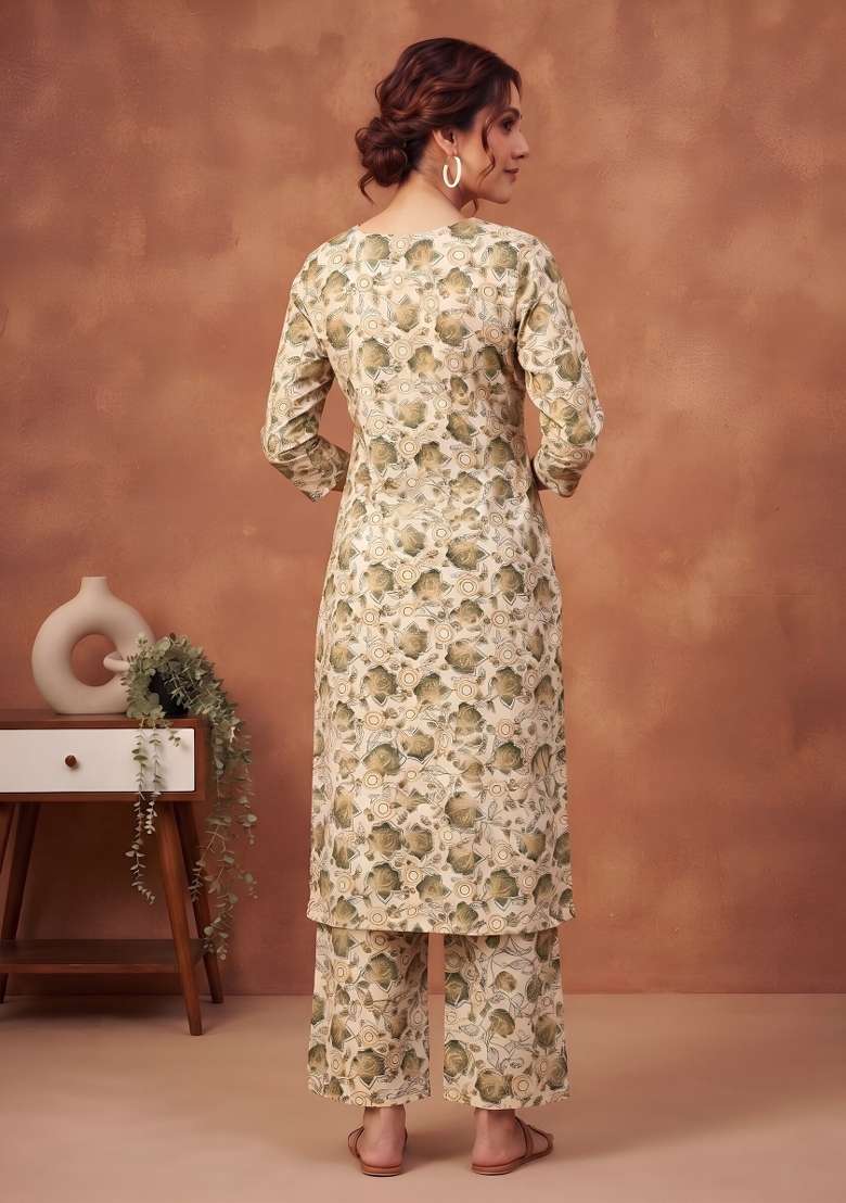 Cream  Cotton Kurta Set - Indya