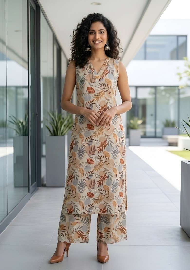 Multicolor  Cotton Kurta Set - Indya