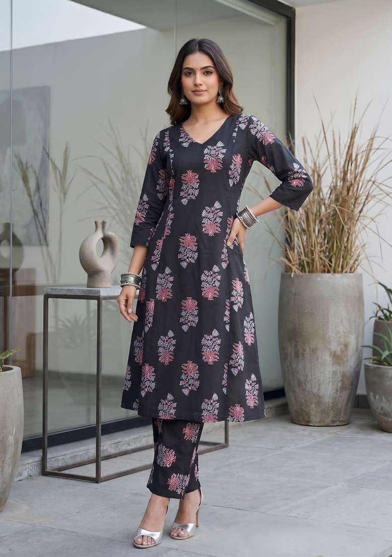 Black  Viscose Kurta Set - Indya