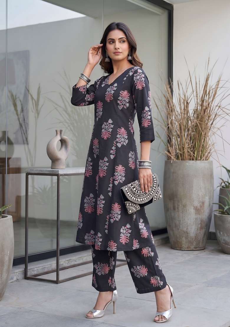 Black  Viscose Kurta Set - Indya