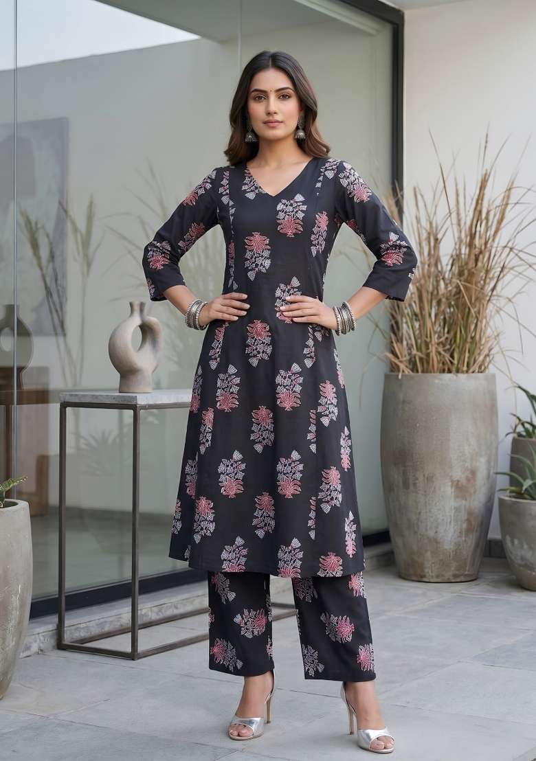 Black  Viscose Kurta Set - Indya
