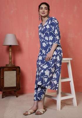 Blue  Cotton Kurta Set