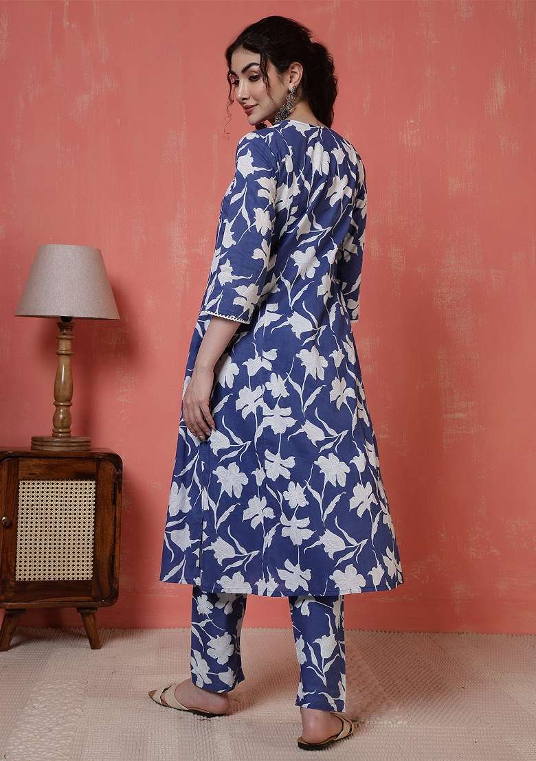 Blue  Cotton Kurta Set - Indya