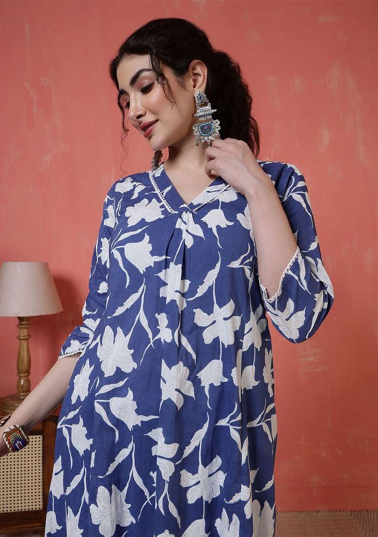 Blue  Cotton Kurta Set - Indya