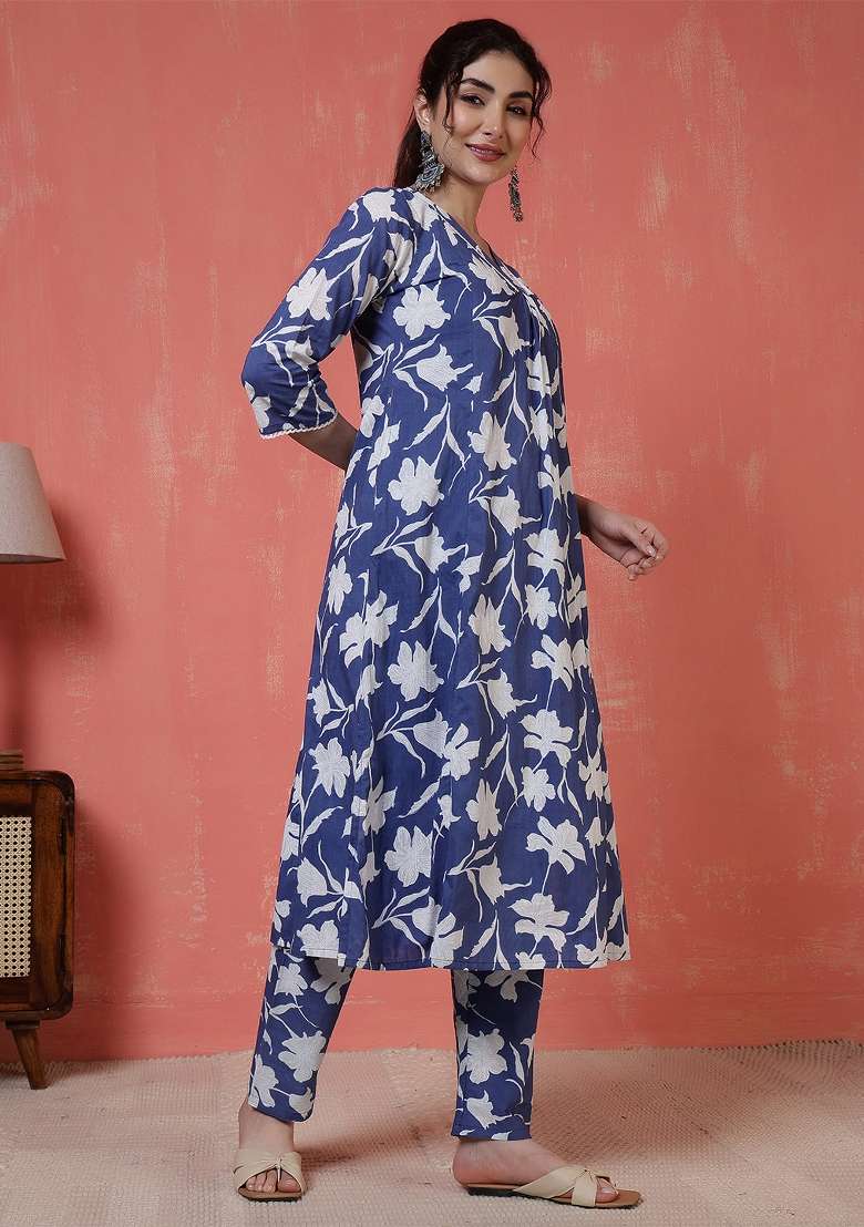 Blue  Cotton Kurta Set - Indya